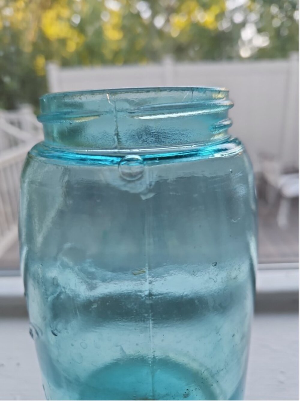 Antique 1900-1910 Triple L Ball Mason Glass Canning Jar Aqua Air Bubbles Quart - Picture 2 of 8